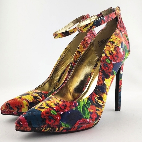 Charlotte Russe Francesca Multi Floral Pointed Toe Shoe Ankle Strap 5" Heel Sz 9 - Picture 4 of 16